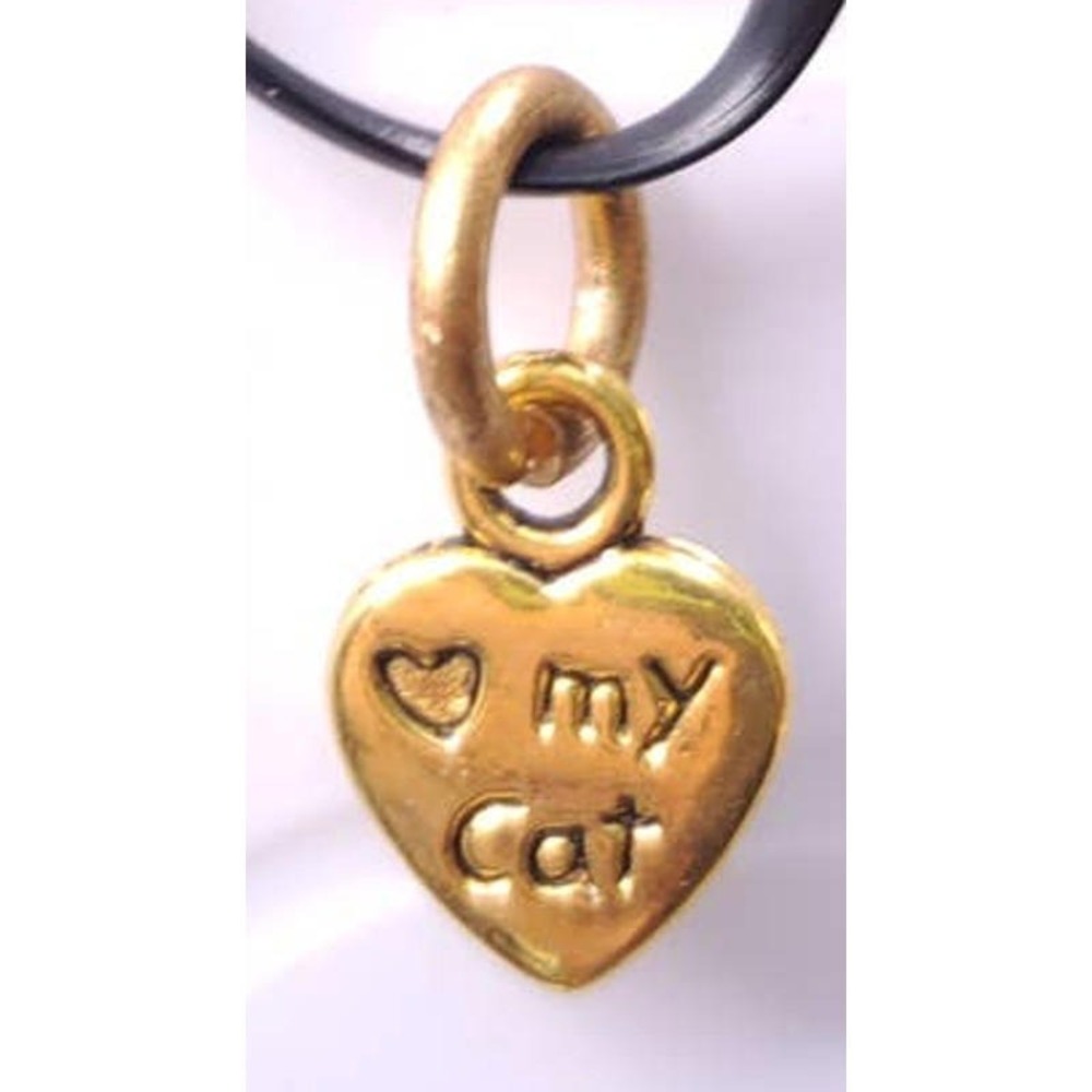 New I Love My Cat Lover Heart Paw Foot Print Pendant Charm GoldTone Small 2 Side